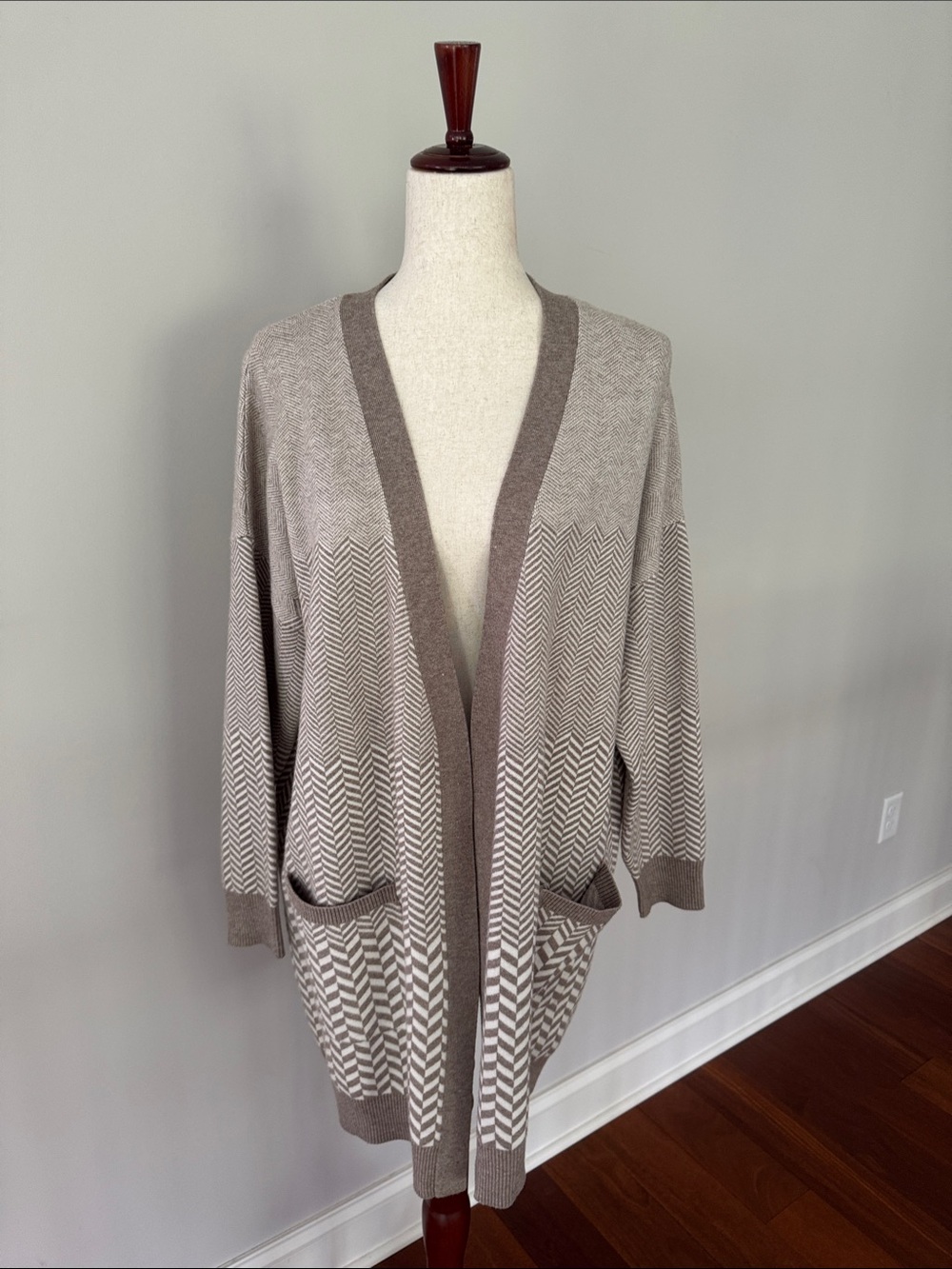 Joie Taupe Chevron Open-Front Cardigan